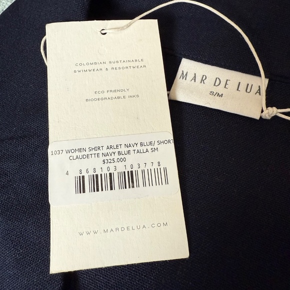 NWT Mar de Lua Arlet Shirt Womens Small Medium Navy Blue Cropped Boxy Resort Top - Picture 2 of 7